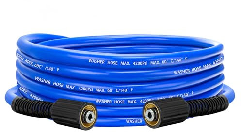 Pressure Power Washer Hose 25 FT x 1/4, Super Flexible Kink Resistant Car Washer Replacement with M22 Fittings for Ryobi Troy Bilt Flexzilla Greenworks Craftsman & More, 4200PSI