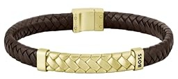 BOSS Jewelry Armband für Herren Kollektion TAILORED mit Braunem Leder und Gold-Edelstahlverschluss - 1580675M