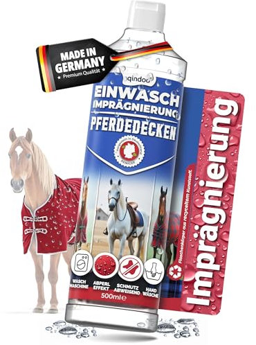 Qindoo Pferdedecken Imprägnierung Waschmittel 0,5 Liter, Schmutz- und Nässeschutz, Wash-In für Waschmaschine & Handwäsche, Atmungsaktiv, Frei von PFC, Made in Germany
