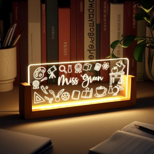 Letrero personalizado con el nombre del profesor - Placa acrílica personalizada para el escritorio con líneas blancas - Decoración única para la oficina del profesor - Regalo de placa personalizada co
