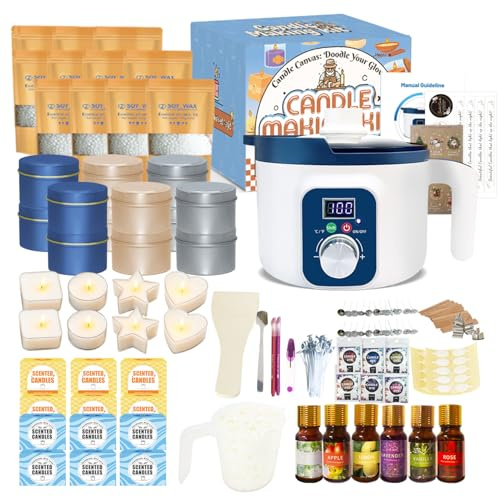 Kerzen Set Selber Machen für Erwachsene mit digitalem Wachs Schmelztiegel | kerzenset zum basteln enthält 12 Sojawachskerzen, 12 Kerzengläser, 8 Teelichthalter, 6 Duftkerzen und Geschenkboxen.