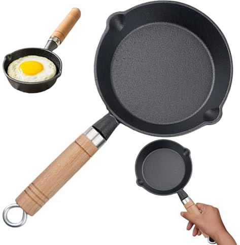 BEAHING Small Cast Iron Skillet, Mini Cast Iron Skillet, 6 Inch Round Non-Stick Mini Frying Pan with 2 Pouring Spout, for Stove Gas Induction Hob