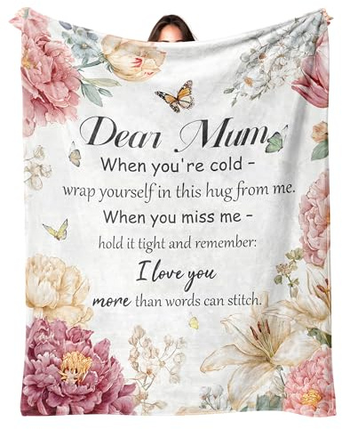 Best Mum Ever Blanket - Gifts for Mum from Daughter Son, Mother's Day, Birthday, Christmas, Thanksgiving, Anniversary - Soft Flannel Throw Blanket 60 x 50 for Women, Grandma, New Mums (Flower)