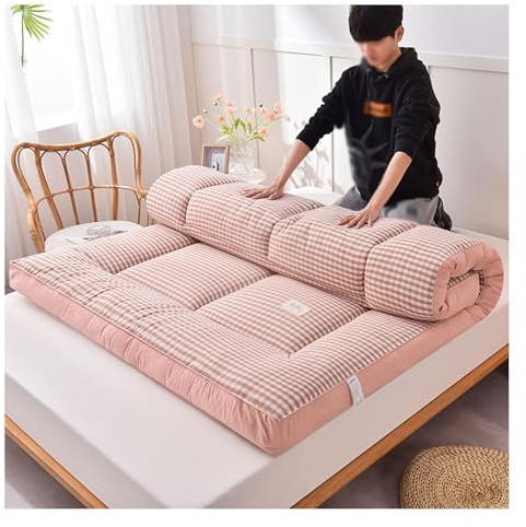 Japanische Klappmatratze, tragbare Schlafmatte, rutschfest und atmungsaktiv, Einzel-/Doppelbett, geeignet für Nickerchen, Reisebetten, Schlafsäle, Büros und andere Orte.(Pink,100 * 200cm)