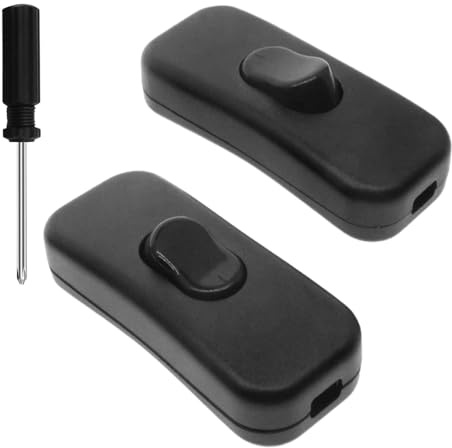 2 Pcs 6A DP Inline Cord Switch, 50V Black Low Profile Torpedo Switch for Desk Lamps, Lights and Small Appliances, Accepts Round or Flat Wire