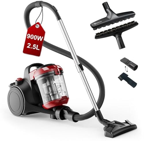 Akitas C10P Aspiradora sin Bolsa 900 W – Cepillo para Suelos Duros Wessel Werk D320 alemán de Pelo Natural (32 cm), Ideal para parquet, Laminado y baldosas