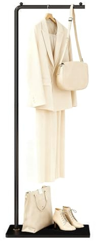 Chiziyixin Metal Coat Stand,170cm L- Shape Freestanding Coat Rack with Stable Rock Base Black Clothes Stand, Suitable for Outerwear, Clothes And Bags, Used for Entrance, Bedroom, Living Room (Black)