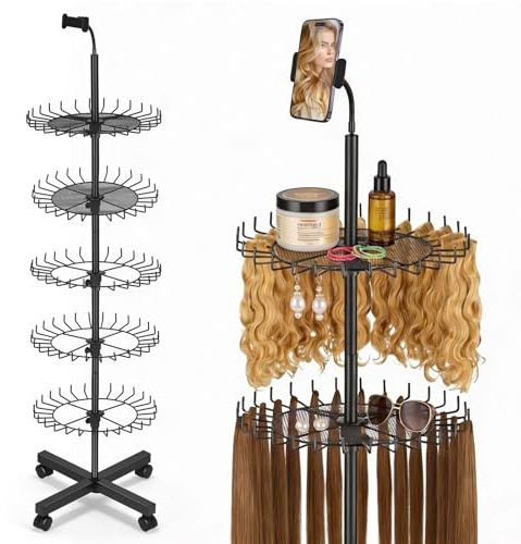 Braiding Hair Rack with Phone Holder, 140 Pegs Hair Braiding Stand with Wheels Height Adjustable Hair Extension Holder for Hair Stylists, Braiders, Home, Salon, Hair Separator for Braiding