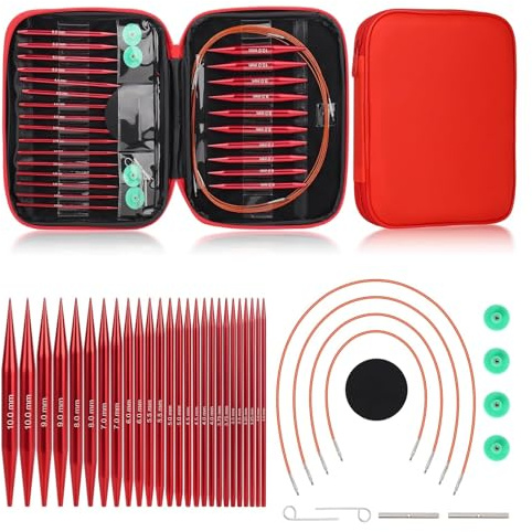 Wjelet Circular Knitting Needles, 13 Size Interchangeable Circular Knitting Needles Set with Case and Accessories, Aluminum, for Handmade DIY Knit