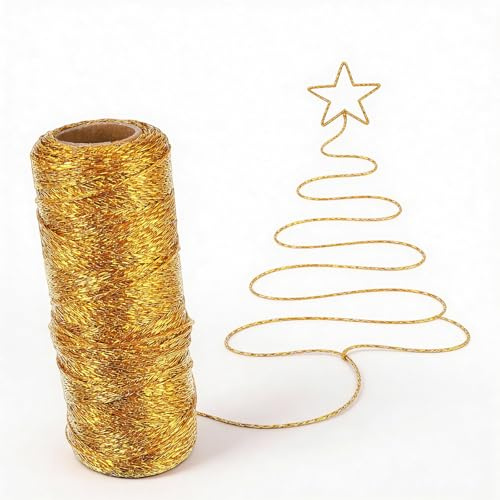 100m Goldene Schnur, 1mm Gold Kordel Nicht Elastisch Nylonschnur Goldfaden DIY Bastelschnur Kordelband Goldene Schnur zum Basteln,Hochzeitsdekoration,Weihnachtsdekoration oder Verpacken