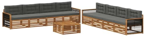 vidaXL Outdoor-Sofagarnitur mit Kissen 9 pcs Natur und Anthrazit, Garten Lounge Set, modernes Akazienholz Sofa, wetterfeste Möbel, Bequeme Terrassen Sitzgelegenheit