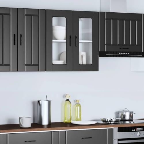 GeenYuu Armoire Murale de Cuisine Porto Noir en Bois d'ingénierie avec Porte en Verre 60x31x60 cm Rangement Vaisselle casseroles ustensiles Placard Buffet pour Salle Repas Salon
