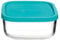 BORMIOLI ROCCO 1663027 Plat Carré en Verre avec Couvercle 75 cl, Bleu, Transparent, 15 x 15 x 6,4 cm