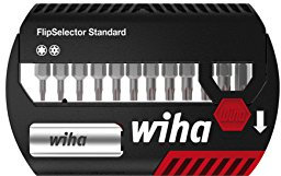 Wiha Bit Set FlipSelector Standard 25 mm TORX® Tamper Resistant (mit Bohrung) 13-tlg. 1/4 (39037), Bithalter, Set, Öffnen per Knopfdruck, schneller Bitwechsel, passt in die Hosentasche