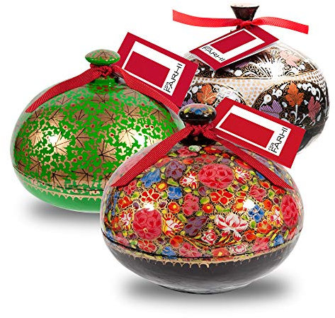 Rita Farhi Milk, Dark and White Chocolate Covered Almonds in a Handmade Papier Machè Bonbonnière - Luxury Chocolate Gift Box - 130 g - Floral - New Palm Oil Free Recipe(packaging may vary)