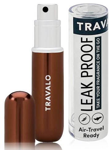 Travalo Classic HD Perfume Atomizer - Leak-Proof and TSA Approved for Air Travel - Reusable, Airtight, Easy-Fill Mini Pump Sprayer - Lightweight, Elegant Design w/Volume Window - Brown 0.17oz