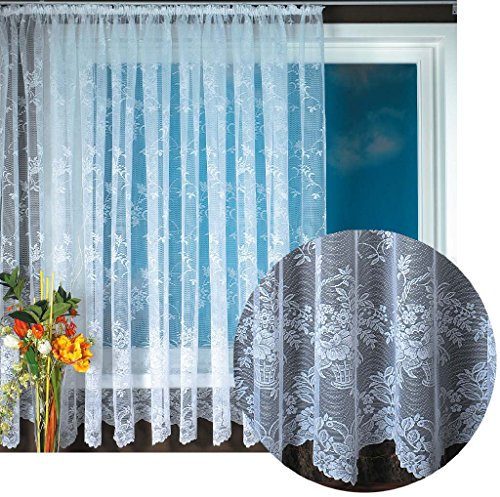 Gardine Jacquard Universalband Spitzenoptik Vorhang Blumenmuster weiß, Auswahl: 300 x 175 cm, Design: Monique