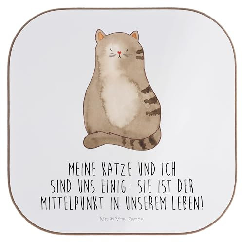 Mr. & Mrs. Panda Bierdeckel Katze Sitzen - Geschenk, Glasuntersetzer, Familie, Untersetzer Gläser, Kater, Cat, flauschig, kaffeeuntersetzer, Getränkeuntersetzer, nbesitzerin