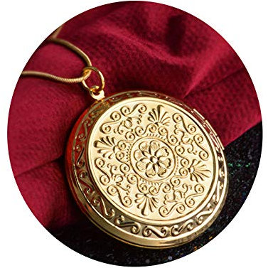 AMDXD Foto Amulett zum öffnen mit Kette Runde Blume Damen Herren Hlaksette mit Anhänger Gold