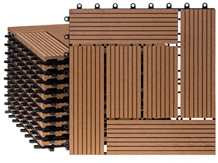 Ventanara® WPC Holz Kunststoff Fliesen Terrassenfliesen Klickfliesen Balkonfliesen 11 Stück = 1m² (30 x 30 cm, Braun Mosaik)