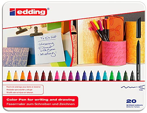 edding Fasermaler 1200 Box mit 20 Farben sortiert, Rundspitze 0,5 mm.