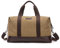 MILASIA Segeltuch Canvas PU Leder Unisex Handgepäck Reisetasche Sporttasche Weekender Tasche für Kurze Reise am Wochenend Urlaub Arbeitstasche 20 Liter （Khaki）