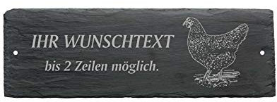 Türschild SCHWARZES HUHN - mit Wunschtext - Schild aus Schiefer 22 x 8 cm