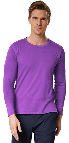 dressforfun 901001 Maglietta a Manica Lunga da Uomo, Scollo Rotondo, 100% Cotone, Abbigliamento Sportivo - Modelli Differenti (M | Viola | Nr. 304016)