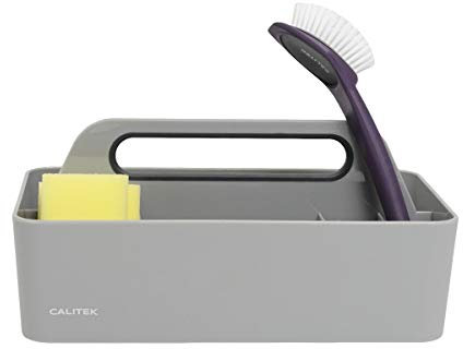 CALITEK Cleaning Caddy Kitchen Tidy Organiser Large Tote Tray Strong Cleaners Carry Tray Basket with Gripped Handle for Organised Cleaning Products (Grey)