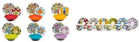 Excelsa Lisbona Servizio Piatti 18 Pezzi, Porcellana e Ceramica, Multicolore & Lisbona Set 6 Tazzine da caffè con Piattino, Porcellana, Multicolore
