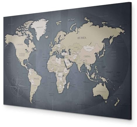 B&D XXL - Akustikbild Bilder Akustikschaum Hochleistungsschallabsorber Schallschutz Leinwand 1 tlg Wandbild Raumakustik Schalldämmung Poster Weltkarte Welt Landkarte Kontinente