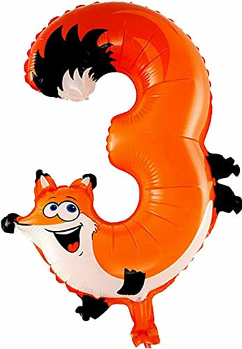 Folienballons * Wilde Tiere * in Zahl 0 bis 9 als Deko für Geburtstag und Party | 44-55cm groß | Kinder Zahlen Kindergeburtstag Partydeko Folienballon Hund Affe Tiger Safari, Edition: 3. Geburtstag