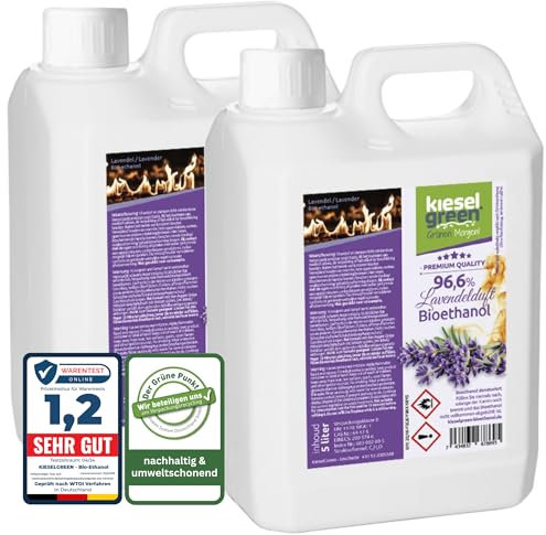 KieselGreen Bioethanol 10 Liter mit Duft für Ethanol-Kamin, viele Sorten - Bio Ethanol als Raumduft in vielen Duftnoten - Parfüm für Bio Ethanol Kamin Indoor oder (Lavendelduft, 10L)