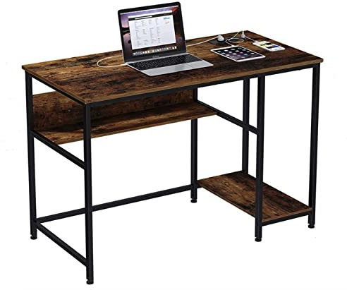 Tendencio INDUSA - Bureau Informatique avec étagère. Cadre en métal, Style Industriel, Marron Rustique Vintage et Noir