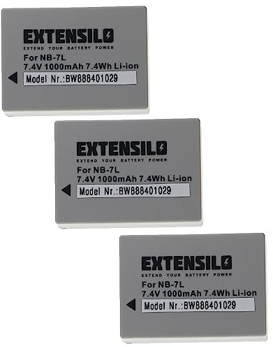 EXTENSILO 3X Akku kompatibel mit Canon PowerShot G10, G10 is, G11, G12 Kamera (1000 mAh, 7,4 V, Li-Ion)