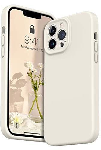 DUEDUE Silicone Case for iPhone 12 Pro Max 6.7-Inch, Enhanced Camera Protection,Ultra Slim Soft Liquid Silicone Cover, Microfiber Lining Protection Shockproof Case, Beige