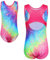 XFGIRLS Gymnastikanzug für Mädchen, ärmellos, glänzend, athletisch, Ballett, Tanz, Turnanzug, glitzerndes Netzstoff, 3–12 Jahre, regenbogenfarben, 3-4 Years