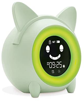 Metronic 477346 Reveil Enfant Educatif avec Veilleuse Indicateur Jour/Nuit - Horloge Digital - Affichage Temperature - 5 Sons d'Alarme pour Les Réveils du Matin - Vert