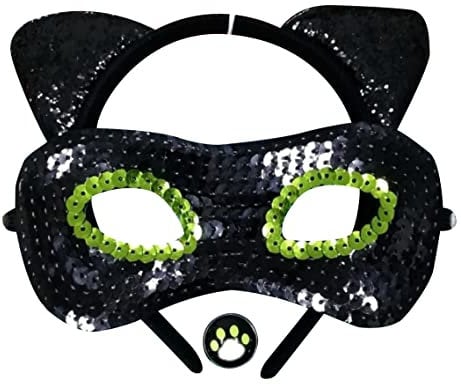 Rubies – Miraculous offizielles Katzen-Zubehör-Set für Kinder mit einer Maske/schwarzem Wolf + einem Haarreif mit Katzenohren + einem Ring, um sich in eine schwarze Katze, Helden von Miraculous zu