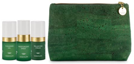 Reise Set Balancing - Kosmetiktasche & Gesichtspflege - Pharmos Natur Cleansing Gel, Balancing Cream & Moisturizing Spray – mit Aloe Vera