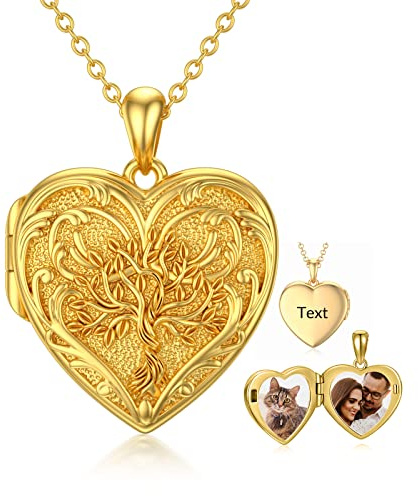 SOULMEET Sunflower Heart Shape Locket Necklace that Holds Pictures Photo Keep Someone Near to You Gold Plated/Solid Gold Custom Jewelry Personalized Locket