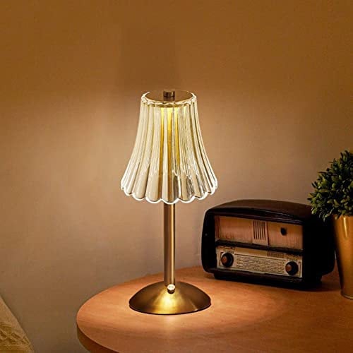 Crystal Table Lamp, Dimmable 3 Colors LED Romantic Diamond Crystal Lamp, Rechargeable Touch Small Lamps, Bedside Nightstand Light for Bedroom Bar Restaurant (B)