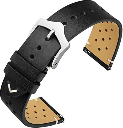 ANNEFIT Vintage Leder Uhrenarmband, Schnellverschluss Ersatzband 18mm für Herren Damen (Schwarz)
