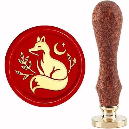 craspire Fox Lunar Wachssiegelstempel, Abnehmbare Messing-Siegelstempelköpfe, Ersatz, 30 mm, Mit Vintage-Holzgriff Für Umschläge, Briefe, Einladungen, Karten, DIY, Basteln, Geburtstag, Hochzeit