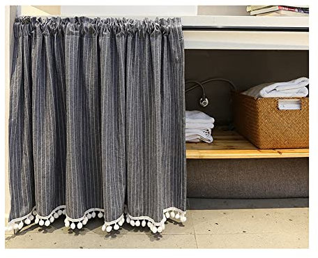 GUOCU Patchwork de Rayas Gris Azul Nórdico Cortina Rústica Media Cortina de Cocina Debajo del Fregadero Cortinas de Ventana con Bolsillo para Barra Restaurante de Ventana pequeña Gris
