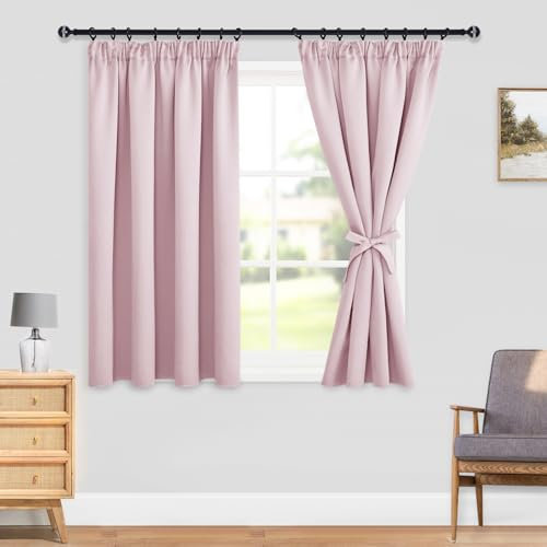 DWCN Vorhänge KücheBlickdicht Kräuselband mit Vorhang-Krawatten, Vorhänge Dunkel Thermogardine Verdunkelung, Wärmeisolierend Thermovorhang für Schlafzimmer, 137x167cm(HöhexBreite), Blush Pink, 2er Set