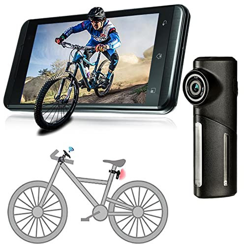RIXCH Bike Mirror 1080P Bike Camera with LED Tail Light, USB Rechargeable 146° Wide Angle Waterproof Bicycles Rear-View Camera with 3 Light Mode Suitable for Mountain Road E-Bikes