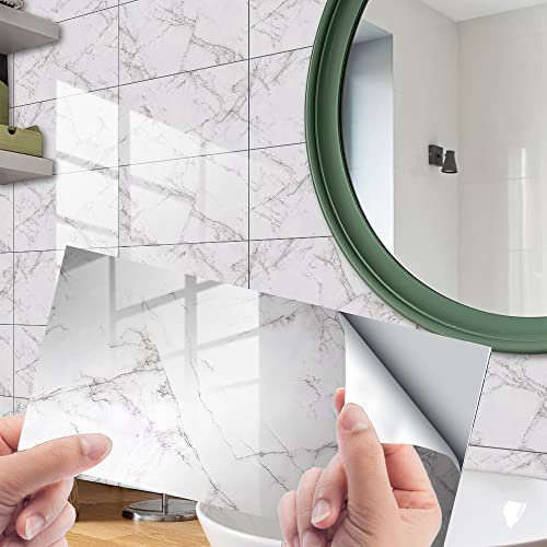 HORIWE Fliesenaufkleber Marmor 12x6 Inch Wandfliese Aufkleber 24 Stück PVC Fliesensticker Fliesen Folie Selbstklebende Tapete Wasserdicht Wandaufkleber für Küche, Schrank, Möbel, Tisch
