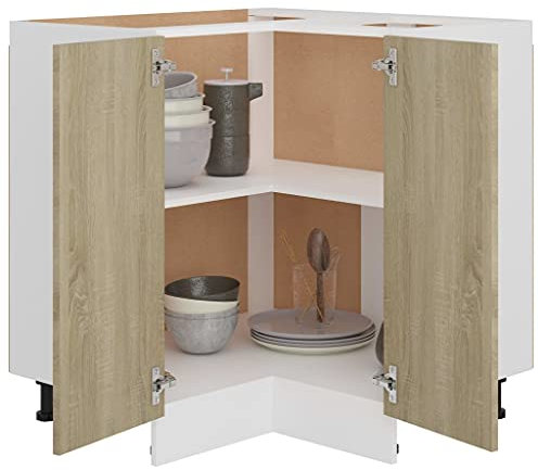 homiuse Eckunterschrank Sonoma-Eiche 75,5x75,5x80,5 cm Holz Küchenschrank Eckschrank Vorratsschrank Küchenunterschrank Aufbewahrungsschrank Küchenschränke Eckkommode Zwei Regal Ohne Arbeitstisch