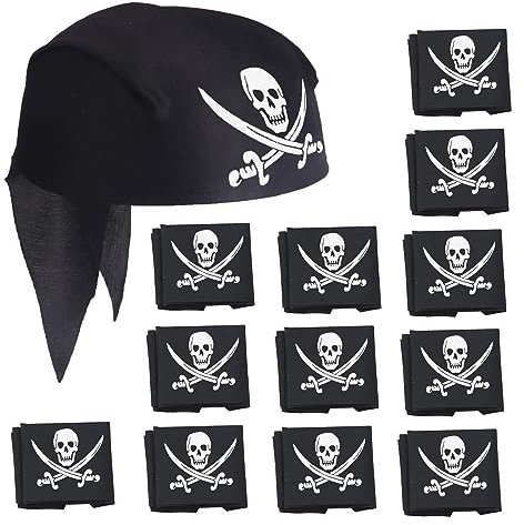 SKHAOVS 12 Stück Pirat Bandana, Piraten Bandana, Schwarz Pirat Kapitän Kopftuch, Piraten Zubehör Set, für Pirat Thema Party,Piratenparty Weihnachten Halloween Party Gefallen Birthday Party (12 Stück)